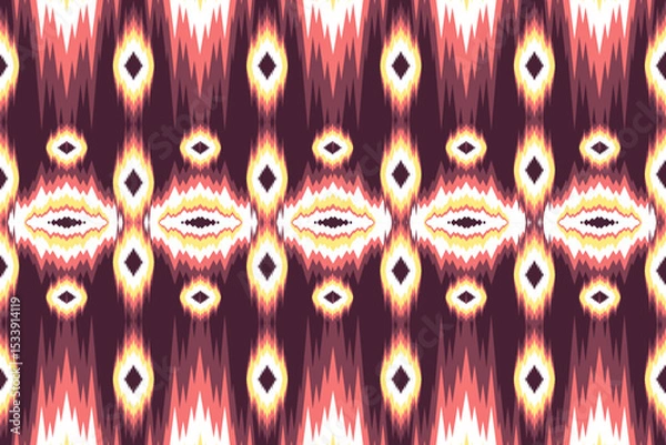 Obraz Seamless Ikat Pattern Design Textile Print Background Texture Red Yellow White Brown