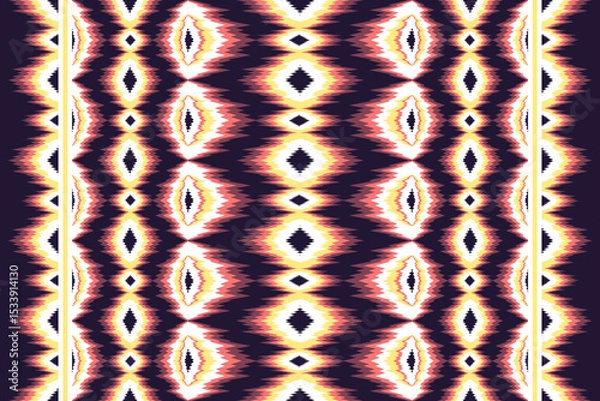Obraz Vibrant Geometric Textile Pattern Design Warm Colors Seamless Repeat Ikat Style Background