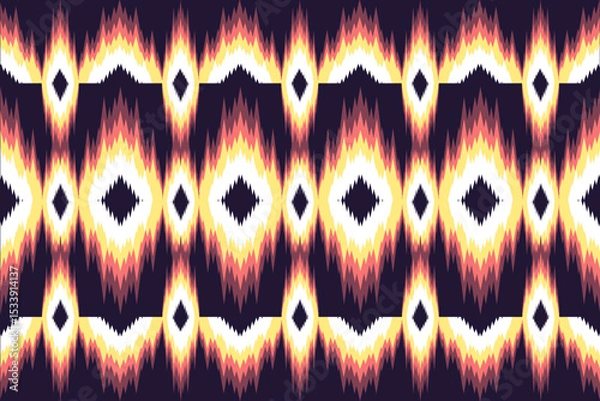 Obraz Abstract Seamless Pattern Design with Tribal Ikat Style Motifs in Warm Yellow Orange and Red Hues