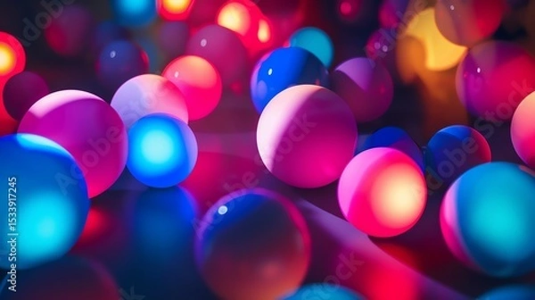 Fototapeta 3D rendering of a colorful array of spheres. The spheres are of various sizes and colors, and they appear to be floating in a dark space.