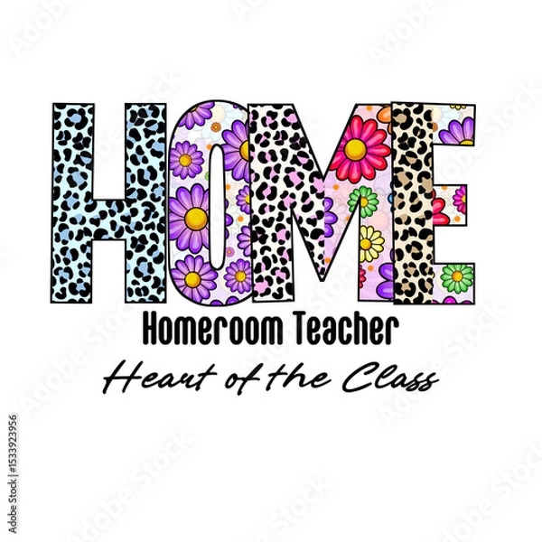 Fototapeta Colorful Home Design with Leopard Print and Flowers - T-Shirt Design