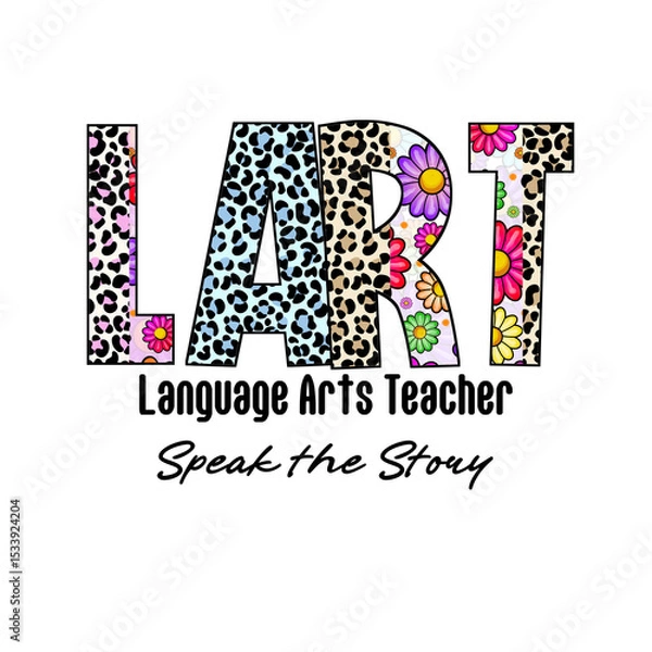 Fototapeta Colorful Leopard Print and Flower Design "LART" Graphic Tee