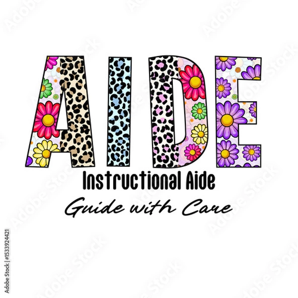 Fototapeta Colorful Name Aide with Leopard Print and Flower Design