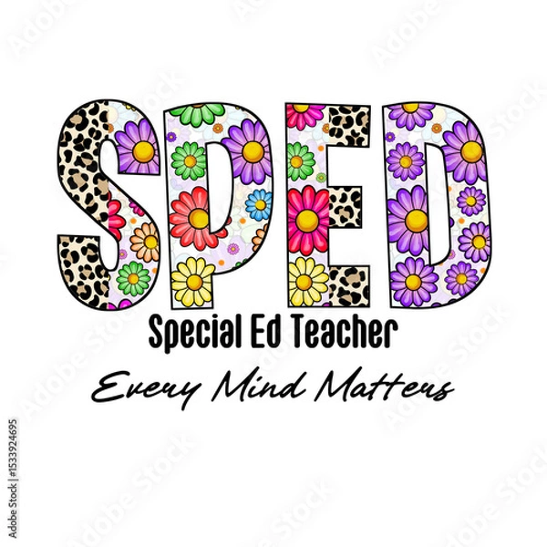 Fototapeta Colorful SPED Word Art with Flowers and Leopard Print