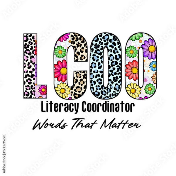 Fototapeta LCO Letters with Leopard Print and Flowers Design