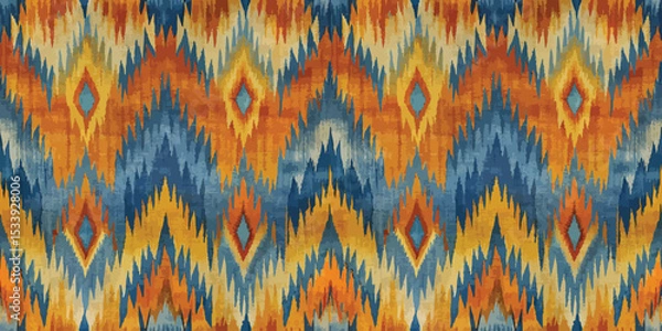 Fototapeta Vibrant geometric pattern featuring warm oranges and cool blues for decor inspiration.