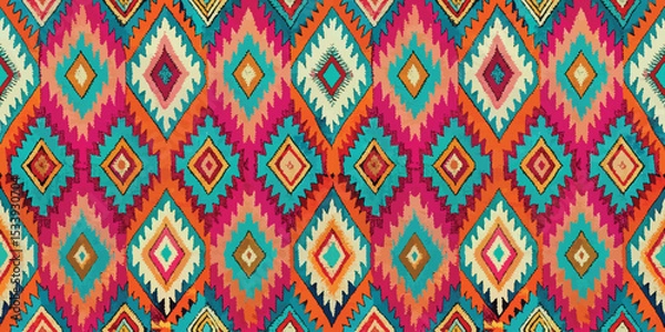 Fototapeta Vibrant geometric pattern with bold colors in a diamond motif.