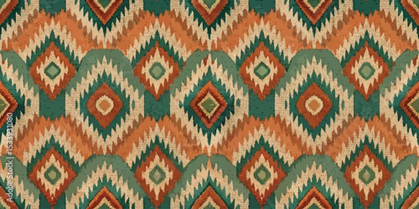Fototapeta Vibrant geometric pattern in earthy tones and greens, adding depth to any design.