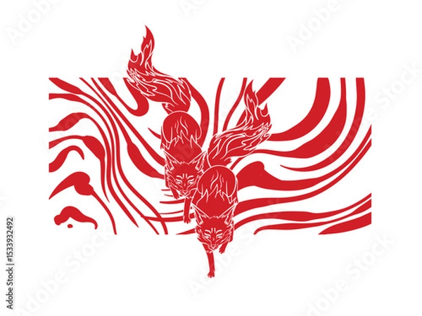 Fototapeta Red fox illustration with japanese style for kaijune event
