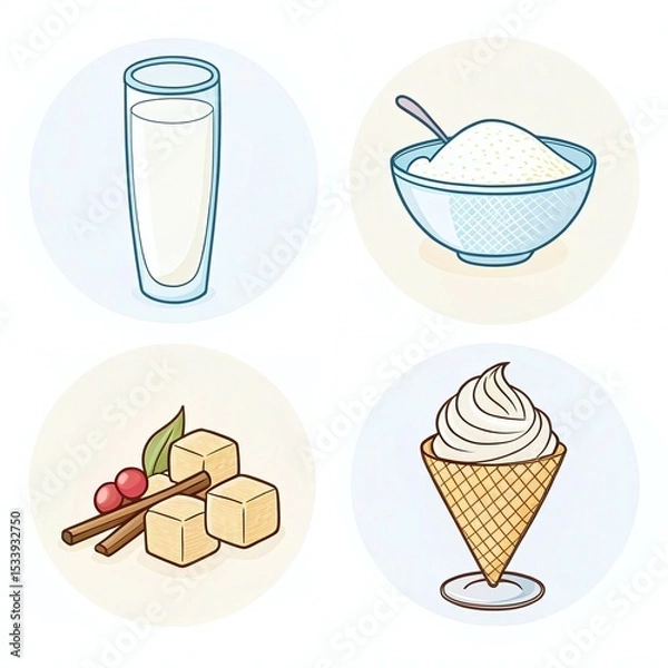 Fototapeta Ingredients for homemade ice cream milk cream with fresh flavors ready to be blended