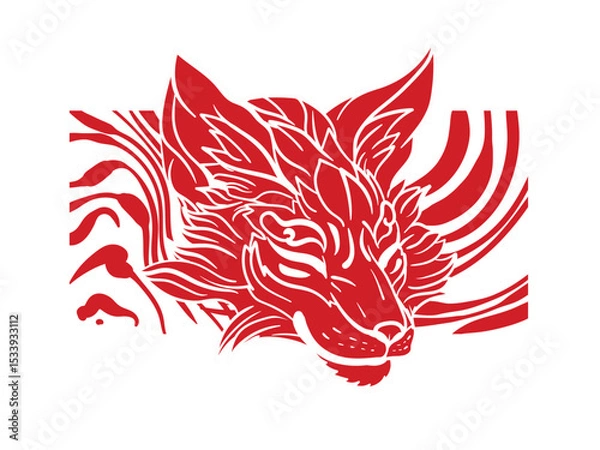 Fototapeta Red fox illustration with japanese style for kaijune event
