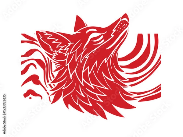 Fototapeta Red fox illustration with japanese style for kaijune event
