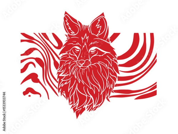 Fototapeta Red fox illustration with japanese style for kaijune event
