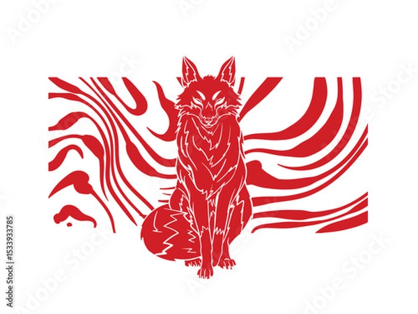 Fototapeta Red fox illustration with japanese style for kaijune event

