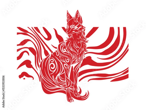 Fototapeta Red fox illustration with japanese style for kaijune event
