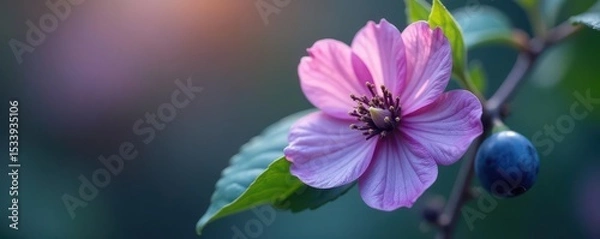 Obraz delicate blueberry flower unfolding petals on a branch , blueberry, garden, greenery