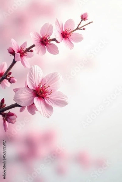 Obraz Delicate pink cherry blossoms on a soft white background , nature, pastel