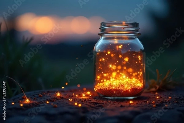 Obraz Glass jar fills with glowing fireflies at dusk, fireflies, dusk, wildlifeflight