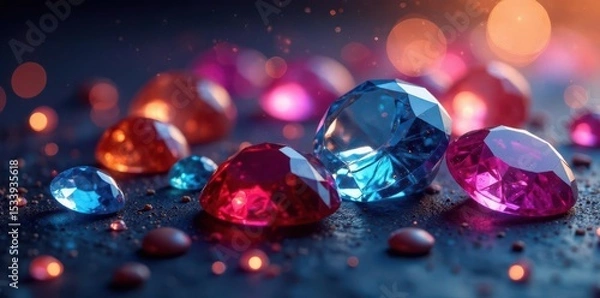 Obraz Vibrant gemstones,faceted cuts, dazzling sparkle , faceted, amethyst, red