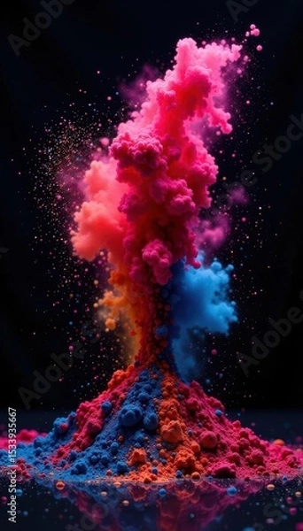 Obraz Vibrant multicolored powder burst against black backdrop, hologram, black, effect