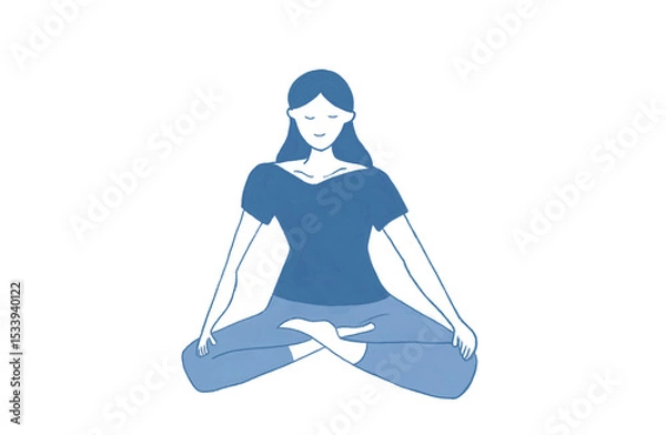Obraz 手書き風イラストの女性のヨガポーズ、あぐらをかく女性、瞑想のポーズ