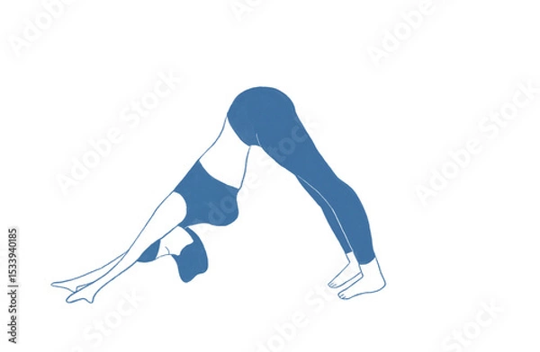 Obraz 手書き風イラストの女性のヨガポーズ、ヨガをする女性、ダウンドックのポーズ