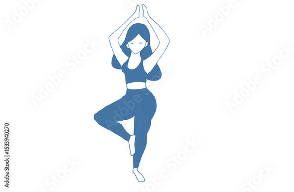 Obraz 手書き風イラストの女性のヨガポーズ、ヨガをする女性、太陽礼拝のポーズ