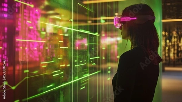 Obraz Woman Exploring Futuristic Interface with AR Glasses