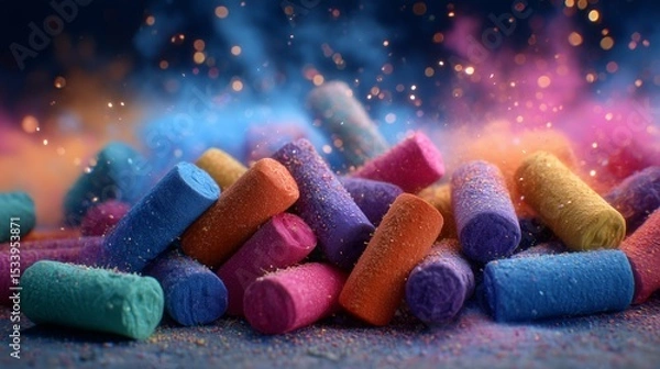 Obraz Diwali firecracker with neon shades on luminous white blur, explosive festival fun, Indian tradition