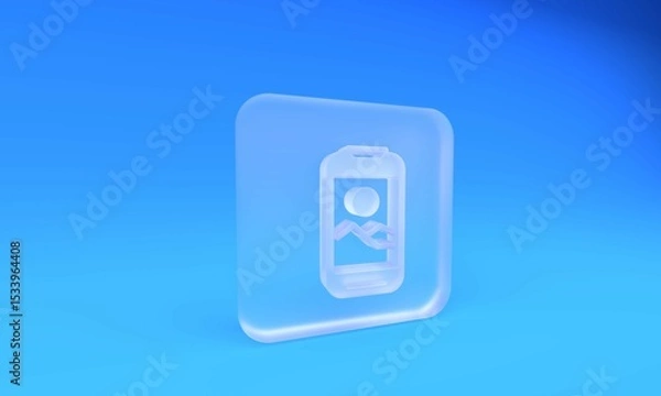 Fototapeta Frosted glass Smartphone, mobile phone icon isolated on blue background. Square frosted glass button. 3D render illustration
