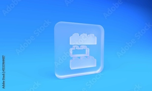 Fototapeta Frosted glass Toy building block bricks for children icon isolated on blue background. Square frosted glass button. 3D render illustration