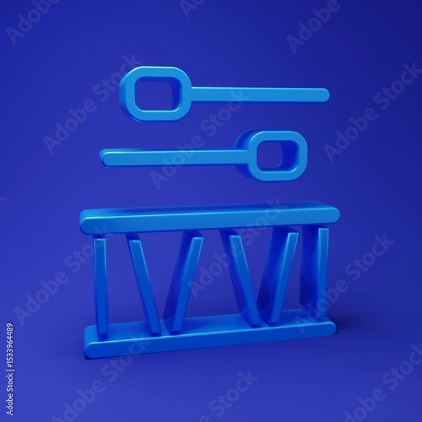 Fototapeta Blue Drum with drum sticks icon isolated on blue background. Music sign. Musical instrument symbol. Minimalism concept. 3D render illustration