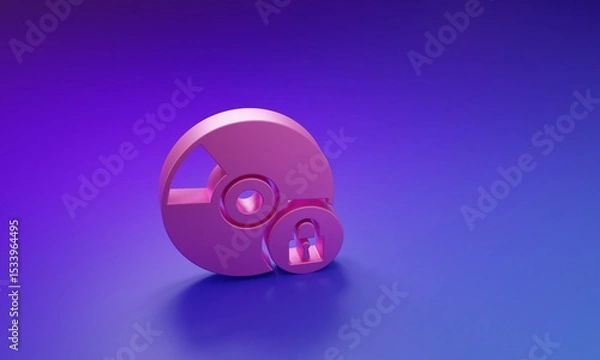 Fototapeta Pink CD or DVD disk with closed padlock icon isolated on purple-blue background. Compact disc sign. Security, safety, protection concept. Minimalism concept. 3D render illustration