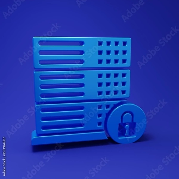 Fototapeta Blue Server security with closed padlock icon isolated on blue background. Security, safety, protection concept. Minimalism concept. 3D render illustration