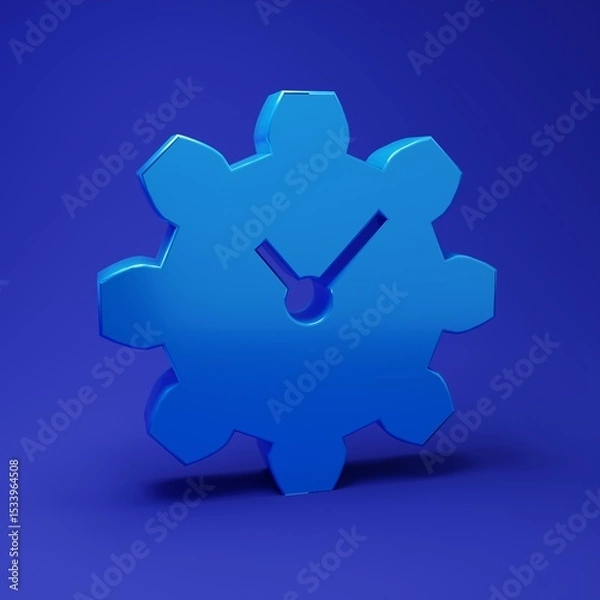 Fototapeta Blue Time Management icon isolated on blue background. Clock and gear sign. Productivity symbol. Minimalism concept. 3D render illustration