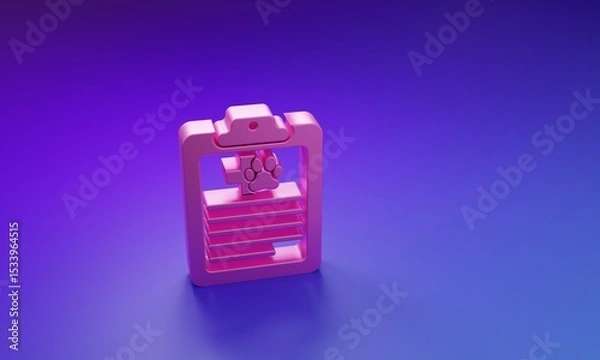 Fototapeta Pink Clipboard with medical clinical record pet icon isolated on purple-blue background. Health insurance form. Medical check marks report. Minimalism concept. 3D render illustration