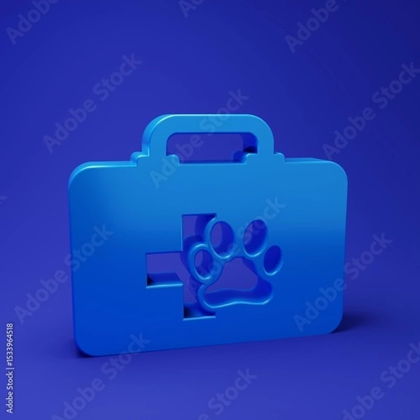 Fototapeta Blue Pet first aid kit icon isolated on blue background. Dog or cat paw print. Clinic box. Minimalism concept. 3D render illustration