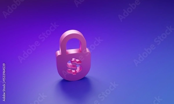 Fototapeta Pink Money lock icon isolated on purple-blue background. Padlock and dollar symbol. Finance, security, safety, protection, privacy concept. Minimalism concept. 3D render illustration