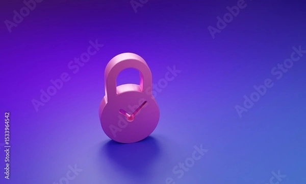Fototapeta Pink Padlock with clock icon isolated on purple-blue background. Time control concept. Lock and countdown, deadline, schedule, planning symbol. Minimalism concept. 3D render illustration