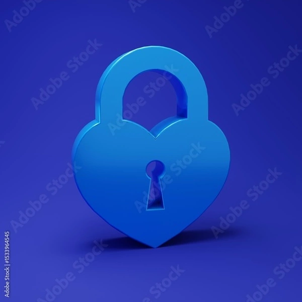 Fototapeta Blue Castle in the shape of a heart icon isolated on blue background. Locked Heart. Love symbol and keyhole sign. Minimalism concept. 3D render illustration