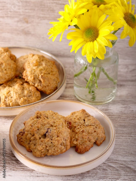 Fototapeta oat cookies with fruit and nuts