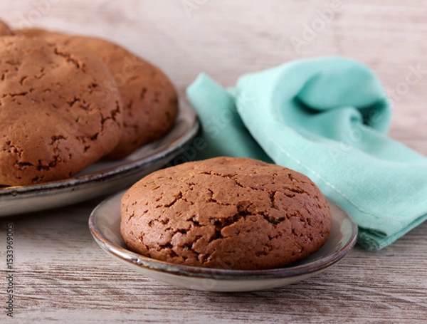 Fototapeta Soft chocolate cookies on plate, served