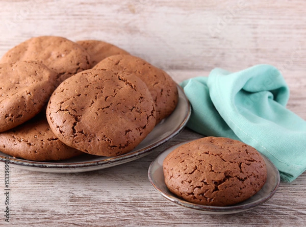 Fototapeta Soft chocolate cookies on plate, served