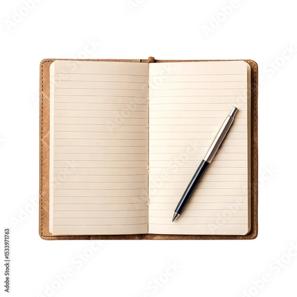 Obraz Open paper notebook with pen isolated on a transparent background