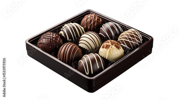 Fototapeta Assorted chocolate truffles box, dark and white sweets, rich cocoa gift, mint candy luxury food, isolated on transparent background.