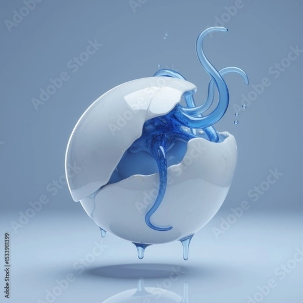 Obraz blue tentacle emerging from a broken egg