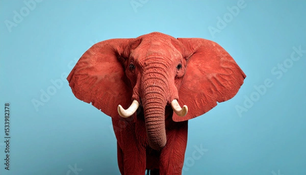 Obraz Generated image Funny red elephant holds a yellow in its paws and screams on a blue background
