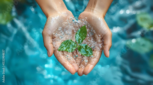 Obraz Hands holding clean water, World water day banner