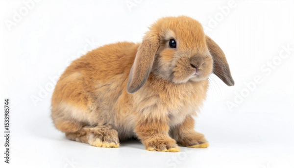 Obraz Generated image Orange baby holland lop rabbit sitting on white background. 