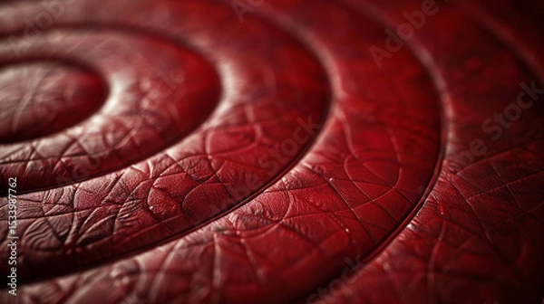 Fototapeta Circular embossed stitched leather in burgundy, with artistic pattern.